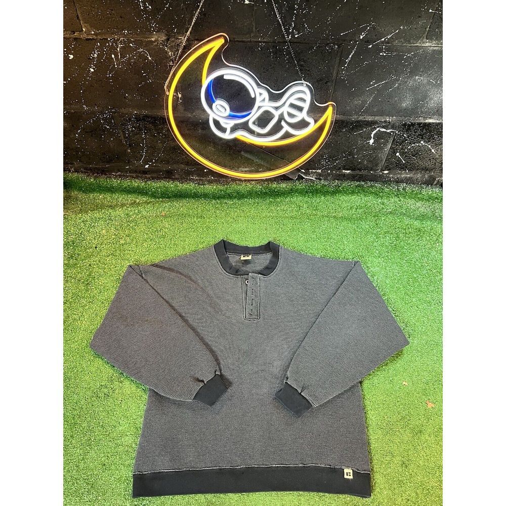 Russell Athletics Slate Blue Waffle Knit Pullover Sweatshirt Men's L Made In USA